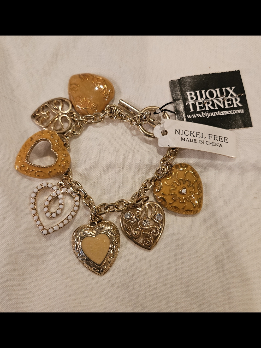 Bijoux Terner Gold and Yellow Heart Charm Link Bracelet